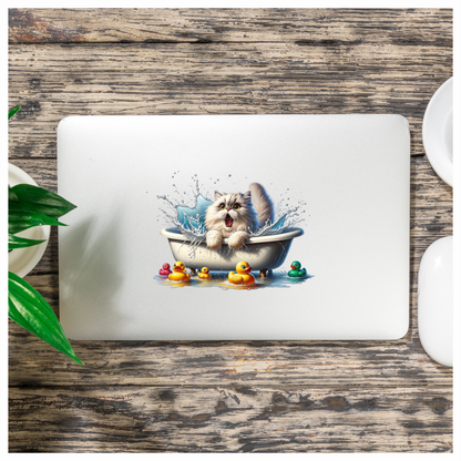 White Persian Cat In Bathtub Vinyl Sticker Decal