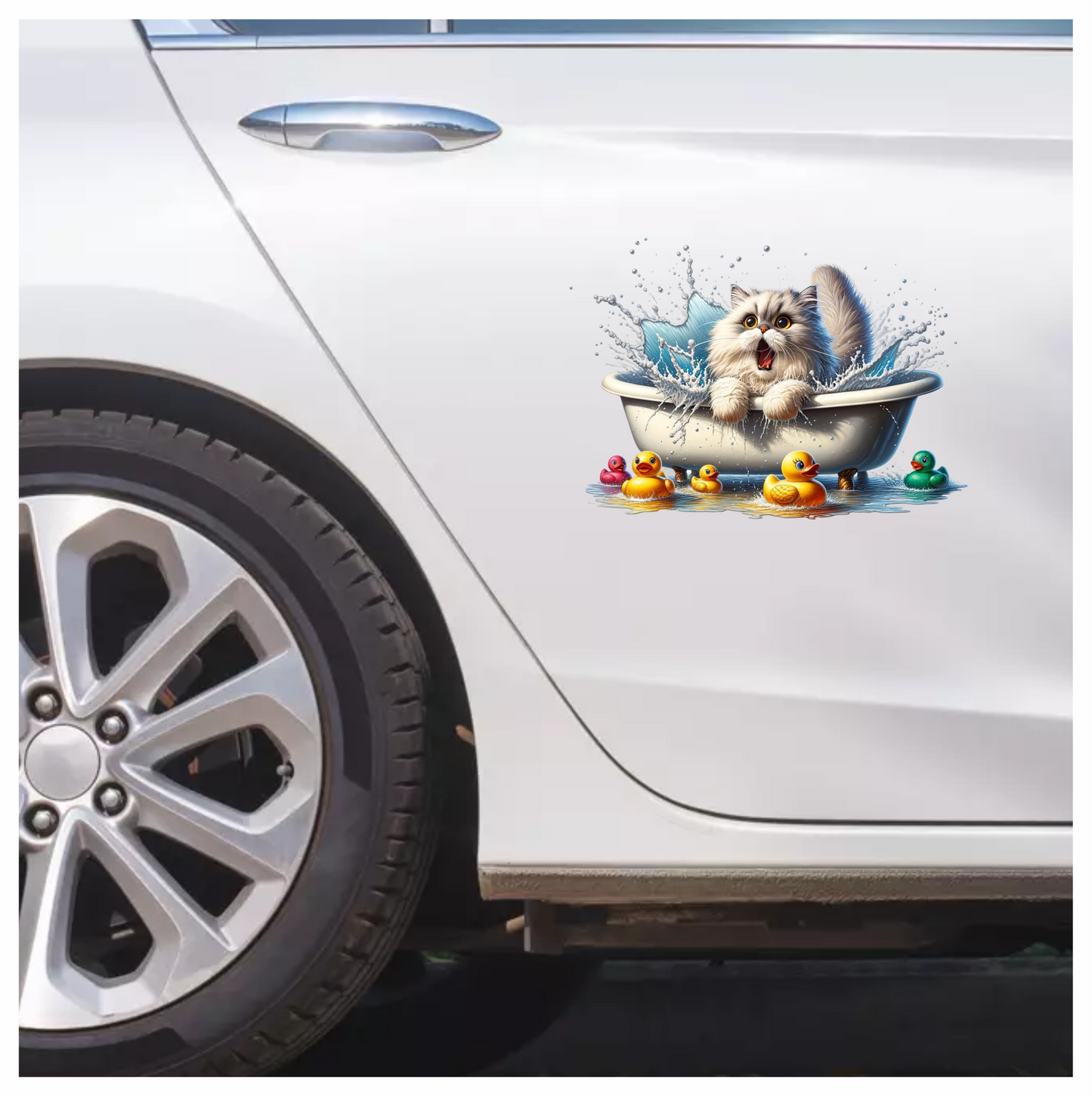 White Persian Cat In Bathtub Vinyl Sticker Decal