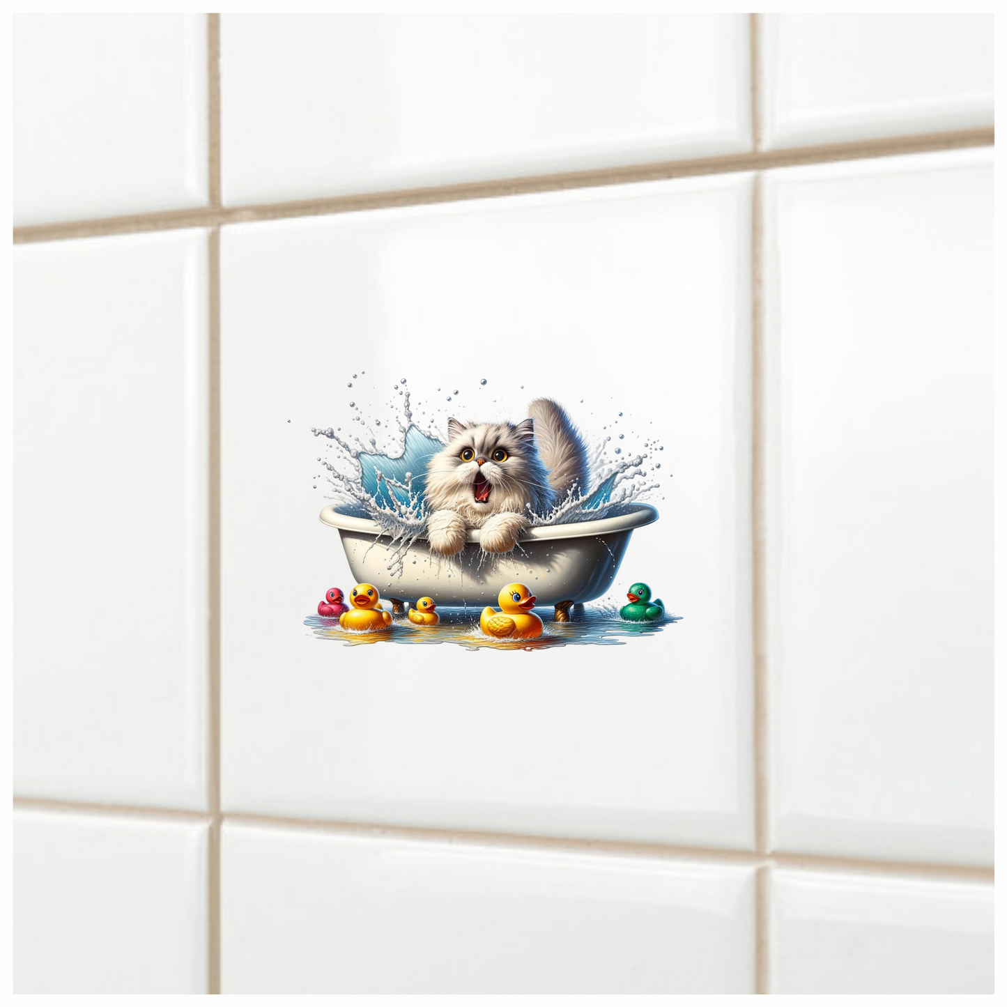 White Persian Cat In Bathtub Vinyl Sticker Decal