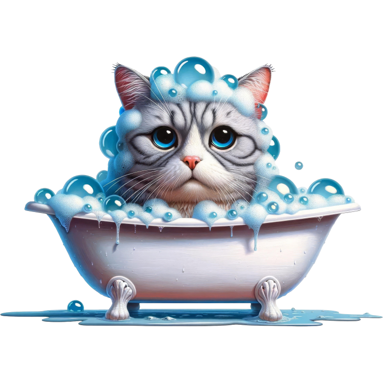 Gray Tabby Cat In White Bathtub Vinyl Sticker Decal