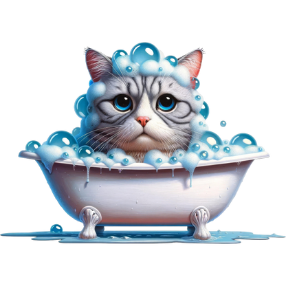 Gray Tabby Cat In White Bathtub Vinyl Sticker Decal