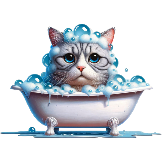 Gray Tabby Cat In White Bathtub Vinyl Sticker Decal