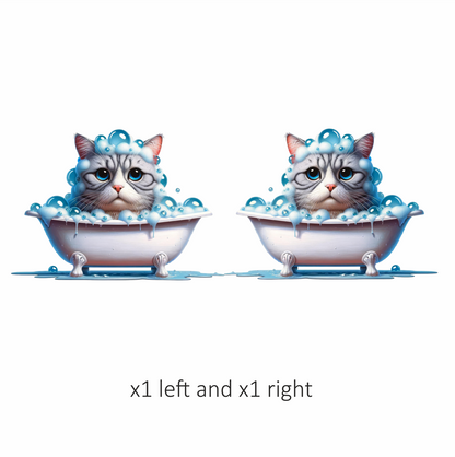 Gray Tabby Cat In White Bathtub Vinyl Sticker Decal