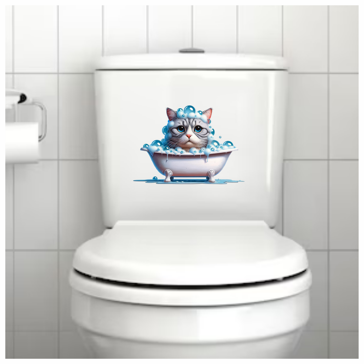 Gray Tabby Cat In White Bathtub Vinyl Sticker Decal