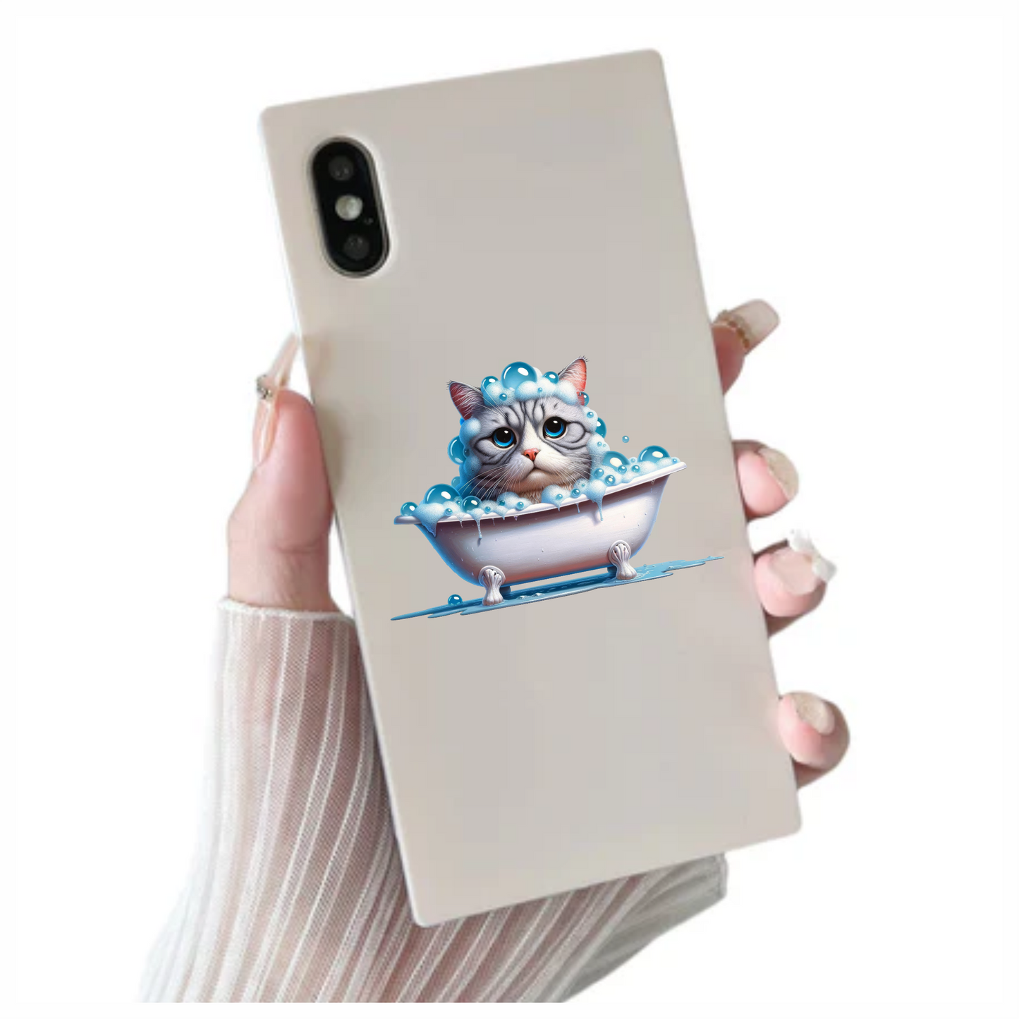 Gray Tabby Cat In White Bathtub Vinyl Sticker Decal