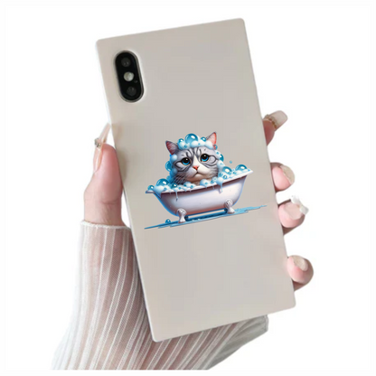 Gray Tabby Cat In White Bathtub Vinyl Sticker Decal