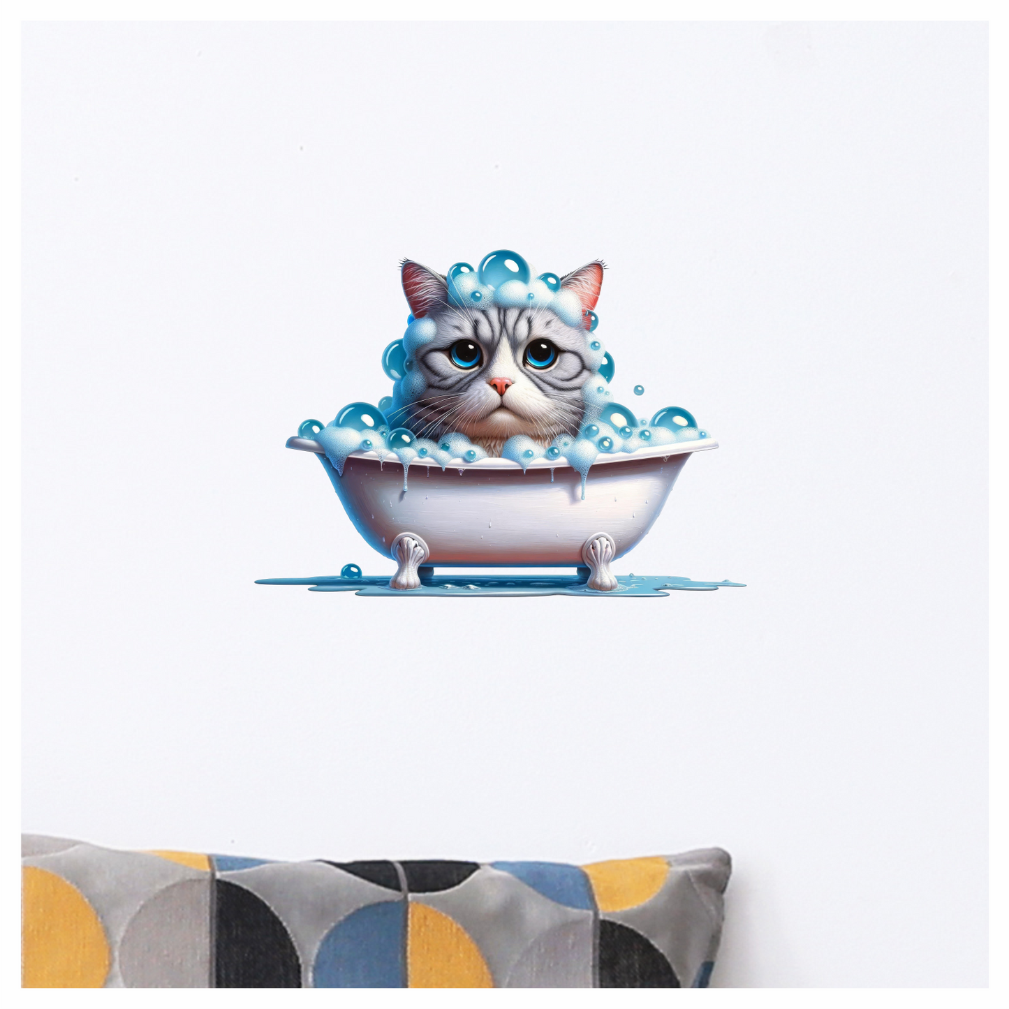Gray Tabby Cat In White Bathtub Vinyl Sticker Decal