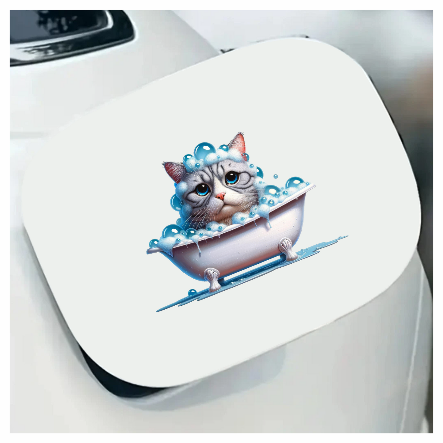Gray Tabby Cat In White Bathtub Vinyl Sticker Decal