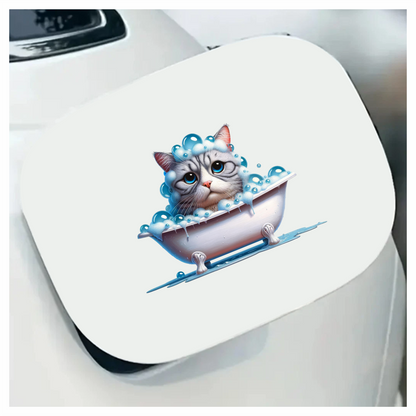 Gray Tabby Cat In White Bathtub Vinyl Sticker Decal