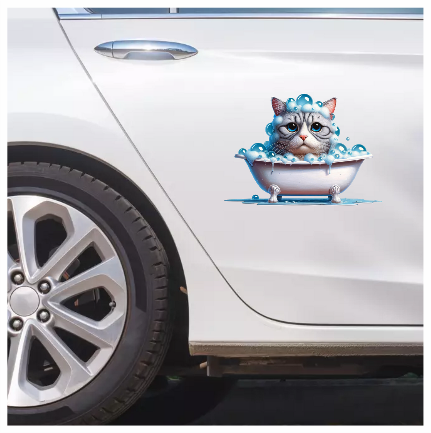 Gray Tabby Cat In White Bathtub Vinyl Sticker Decal