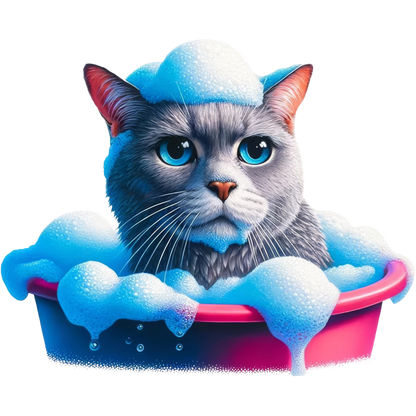 Gray Cat In Pink Bathtub Vinyl Sticker Decal