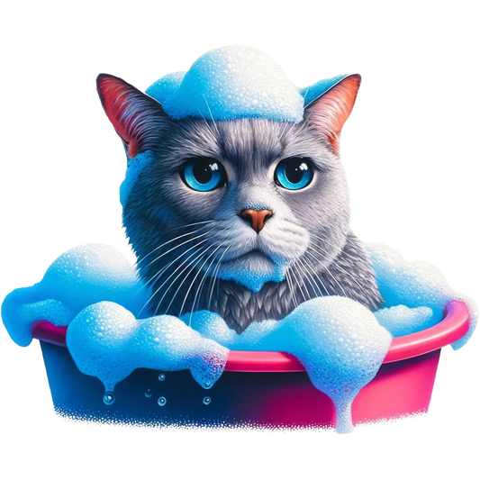 Gray Cat In Pink Bathtub Vinyl Sticker Decal
