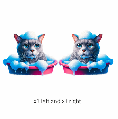 Gray Cat In Pink Bathtub Vinyl Sticker Decal