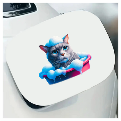 Gray Cat In Pink Bathtub Vinyl Sticker Decal