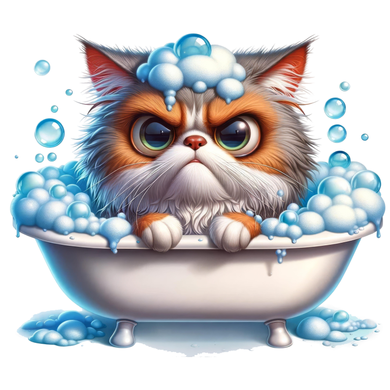 Brown Persian Cat In White Bathtub Vinyl Sticker Decal