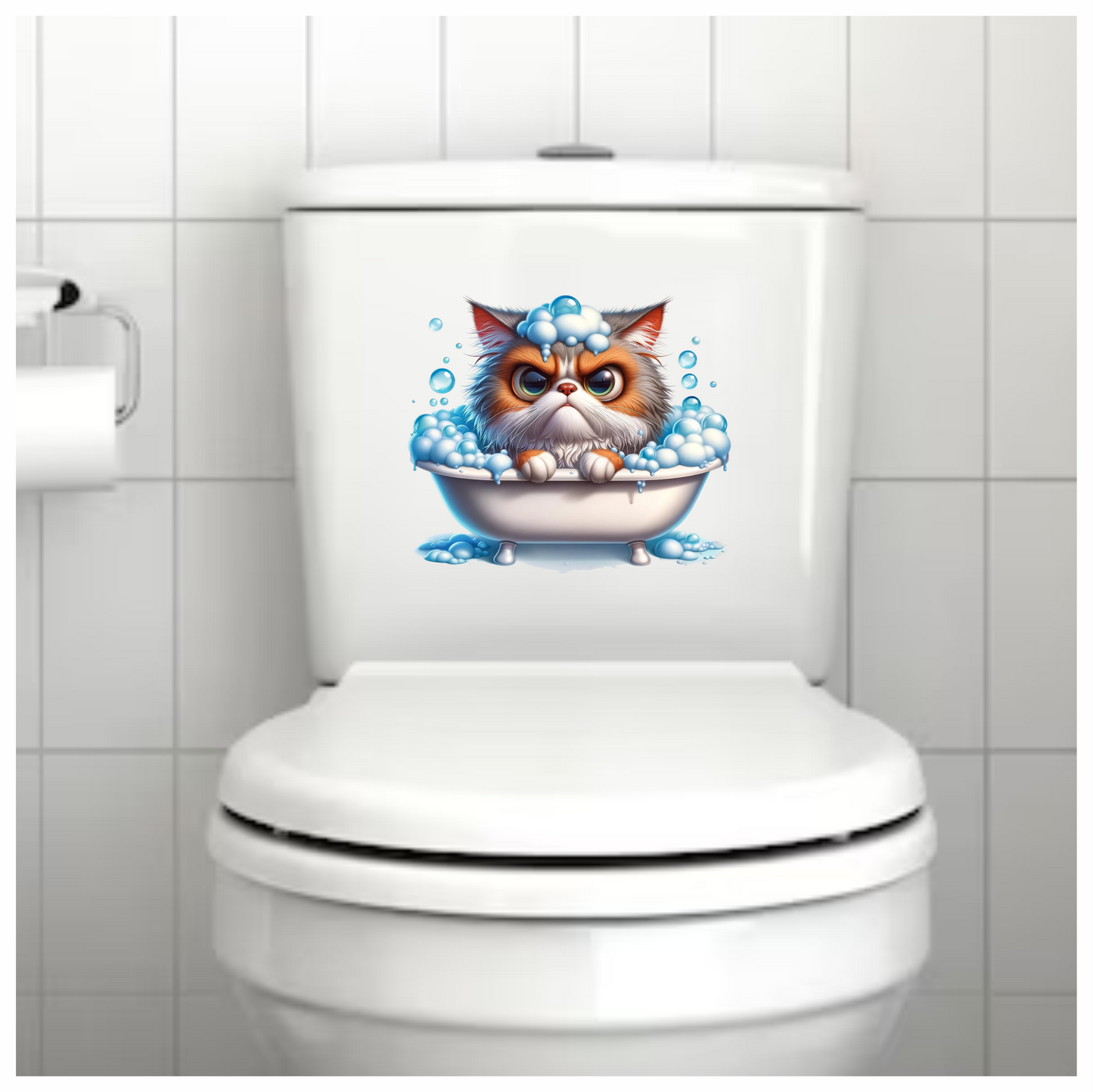 Brown Persian Cat In White Bathtub Vinyl Sticker Decal