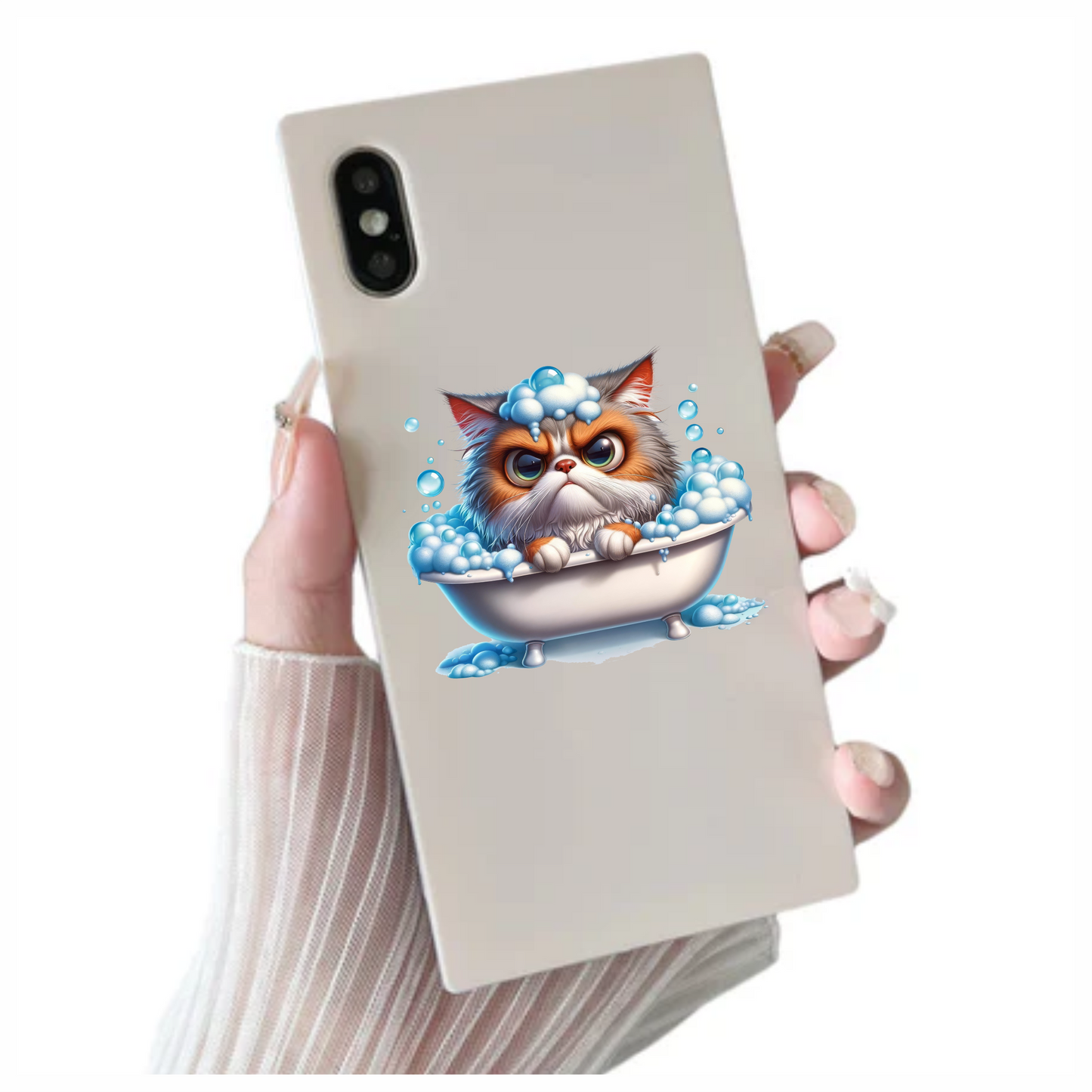Brown Persian Cat In White Bathtub Vinyl Sticker Decal