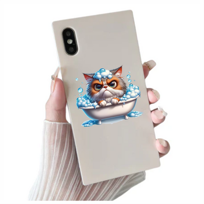 Brown Persian Cat In White Bathtub Vinyl Sticker Decal