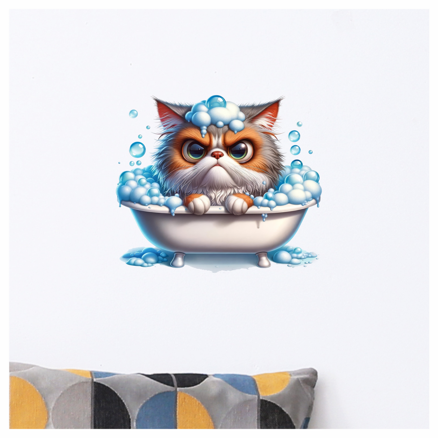 Brown Persian Cat In White Bathtub Vinyl Sticker Decal