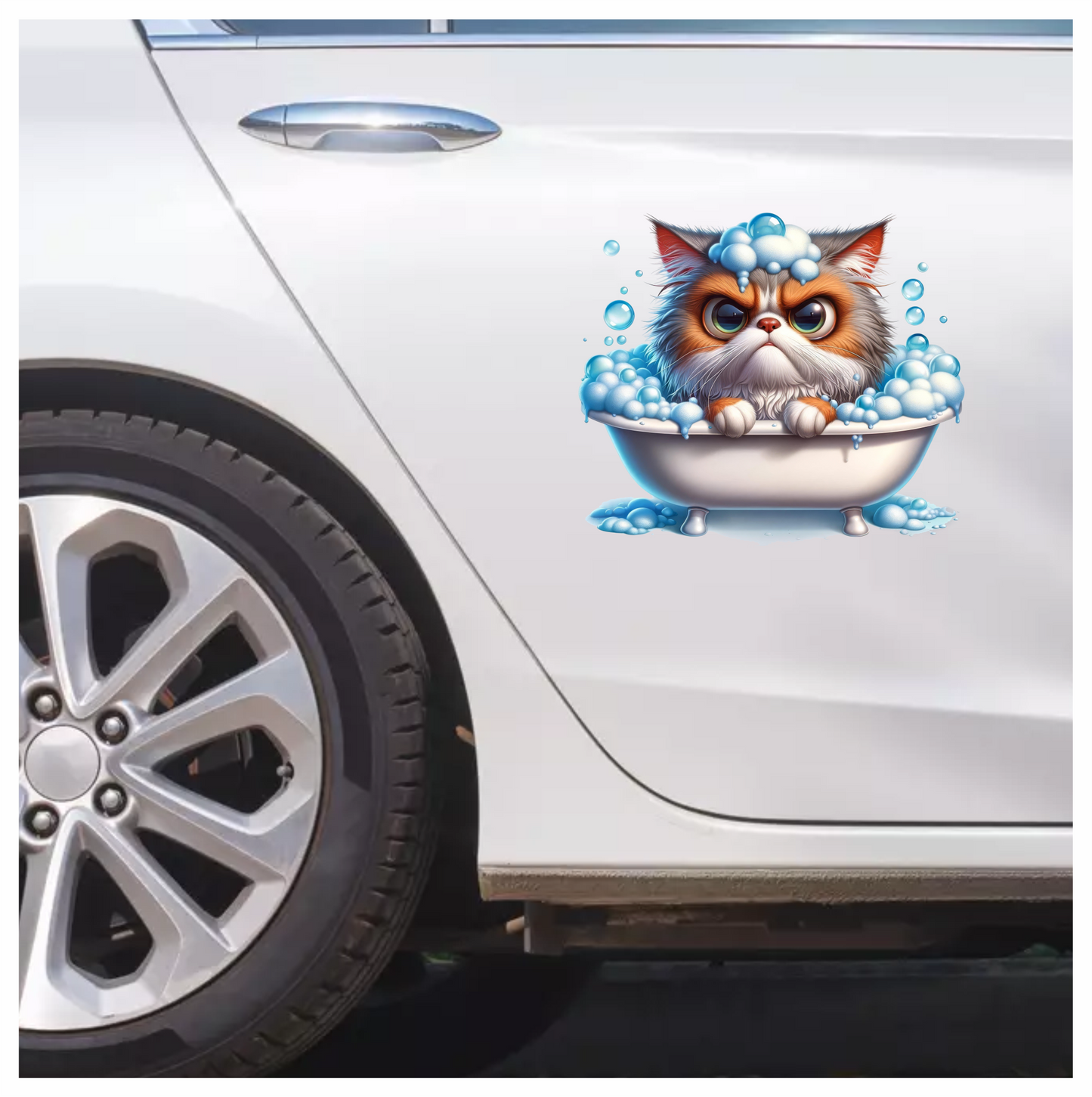 Brown Persian Cat In White Bathtub Vinyl Sticker Decal