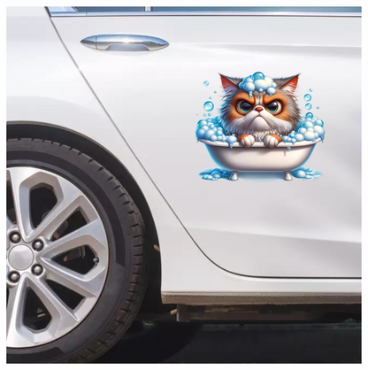 Brown Persian Cat In White Bathtub Vinyl Sticker Decal