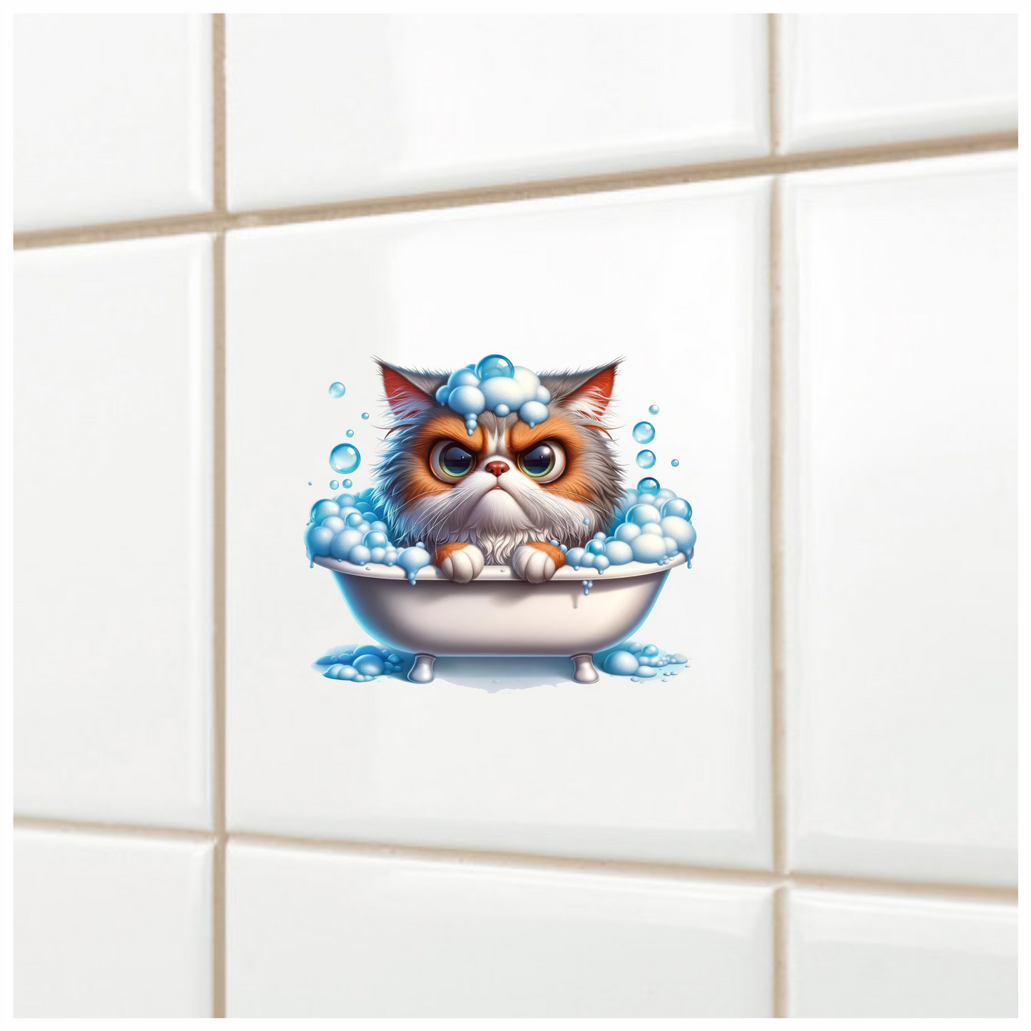 Brown Persian Cat In White Bathtub Vinyl Sticker Decal