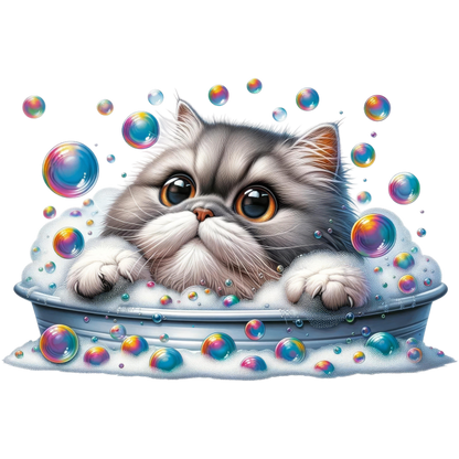 Gray Persian Cat In Soap Bubbles Vinyl Sticker Decal