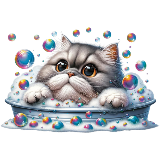 Gray Persian Cat In Soap Bubbles Vinyl Sticker Decal