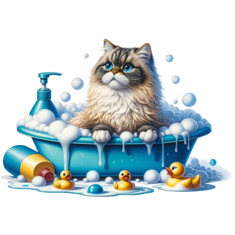 Brown Persian Cat In Blue Bathtub Vinyl Sticker Decal