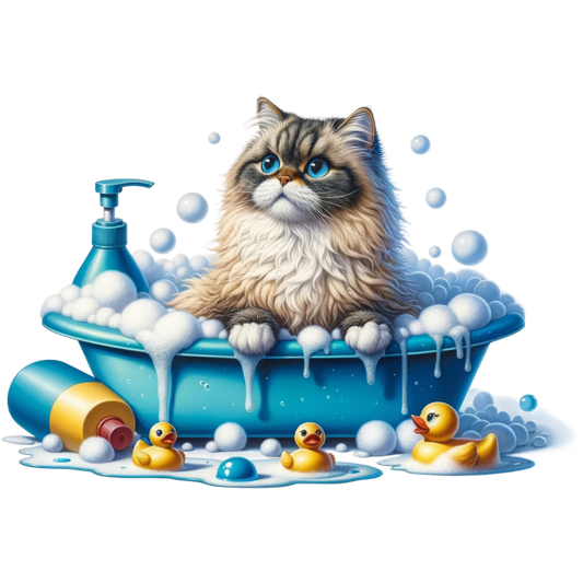 Brown Persian Cat In Blue Bathtub Vinyl Sticker Decal