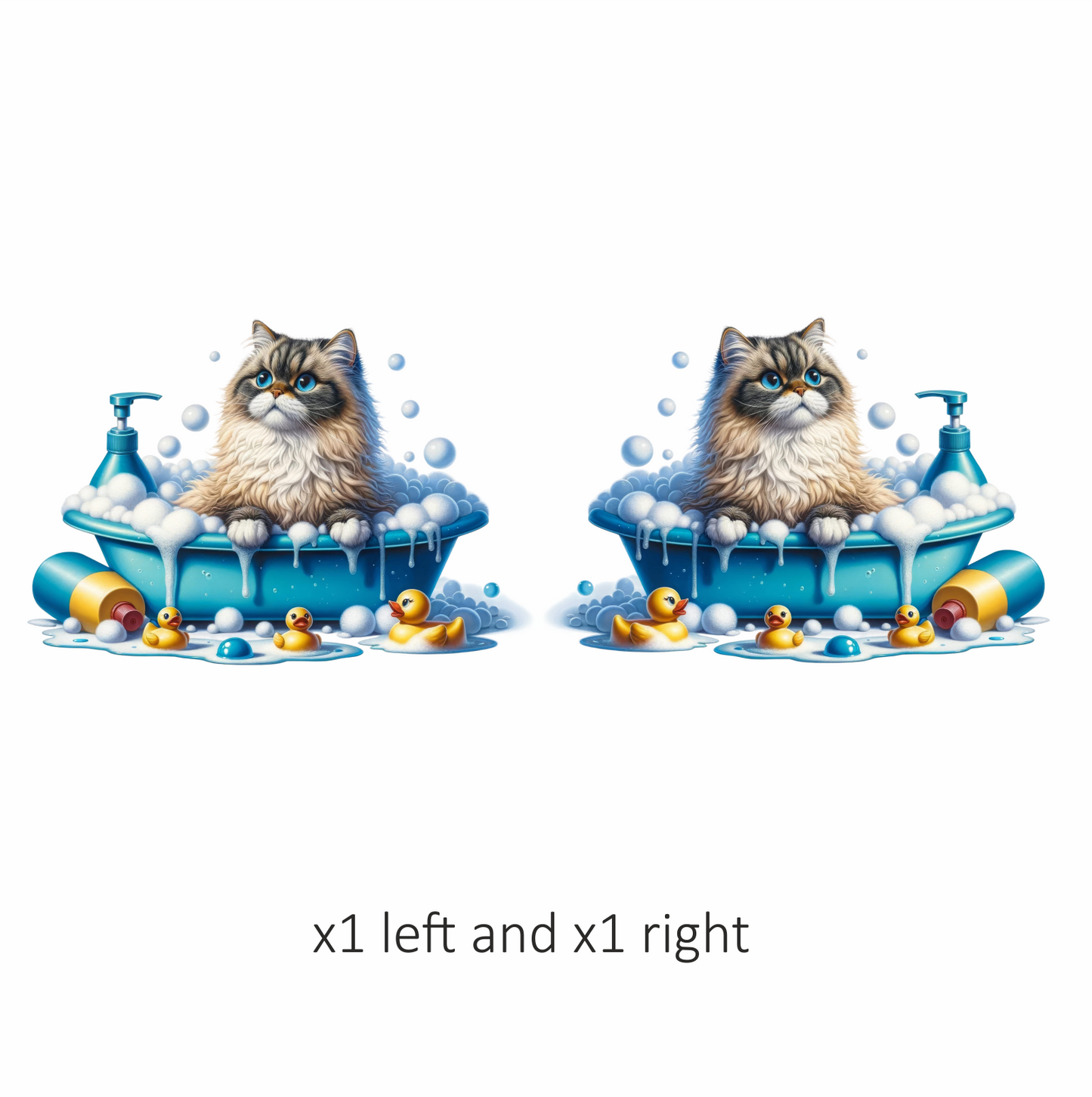 Brown Persian Cat In Blue Bathtub Vinyl Sticker Decal