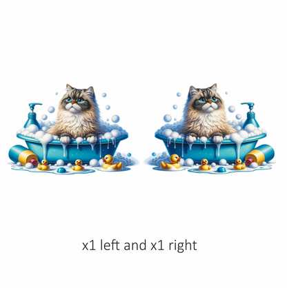 Brown Persian Cat In Blue Bathtub Vinyl Sticker Decal