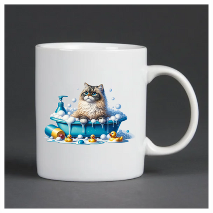 Brown Persian Cat In Blue Bathtub Vinyl Sticker Decal