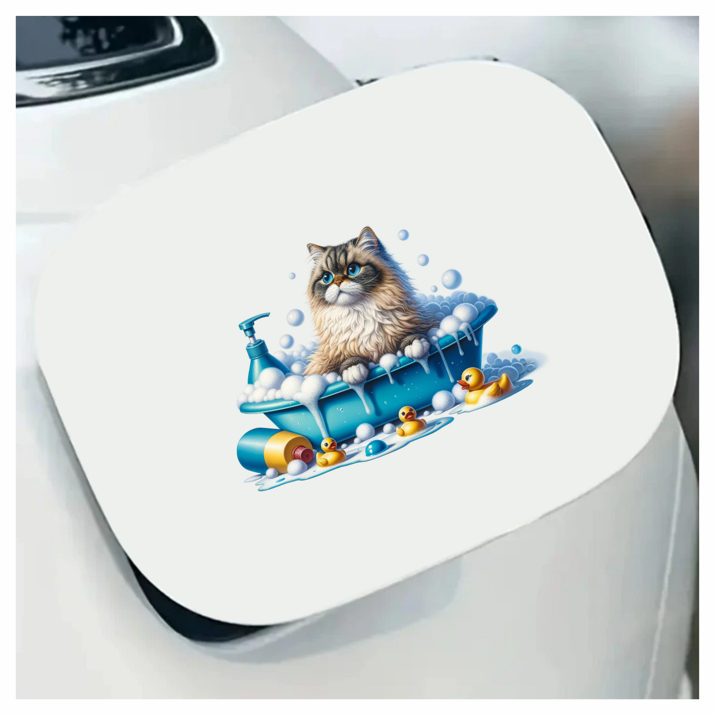 Brown Persian Cat In Blue Bathtub Vinyl Sticker Decal