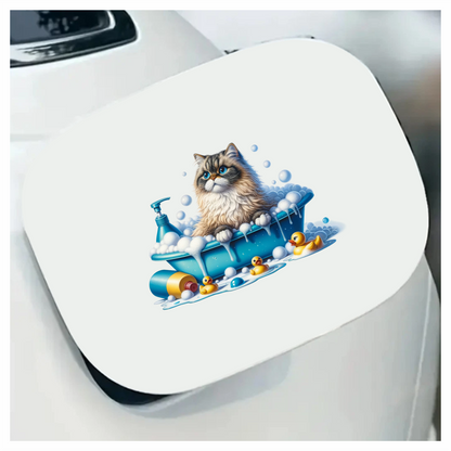 Brown Persian Cat In Blue Bathtub Vinyl Sticker Decal