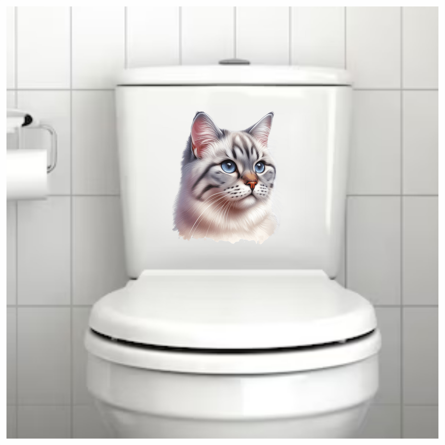 White Tabby Cat With Blue Eyes Vinyl Sticker Decal