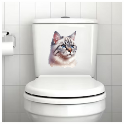 White Tabby Cat With Blue Eyes Vinyl Sticker Decal