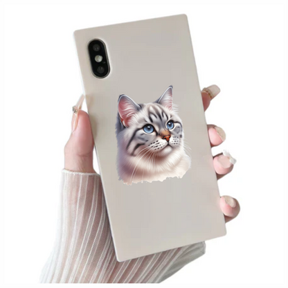 White Tabby Cat With Blue Eyes Vinyl Sticker Decal