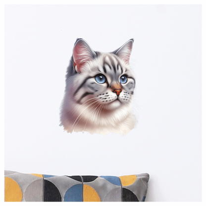 White Tabby Cat With Blue Eyes Vinyl Sticker Decal