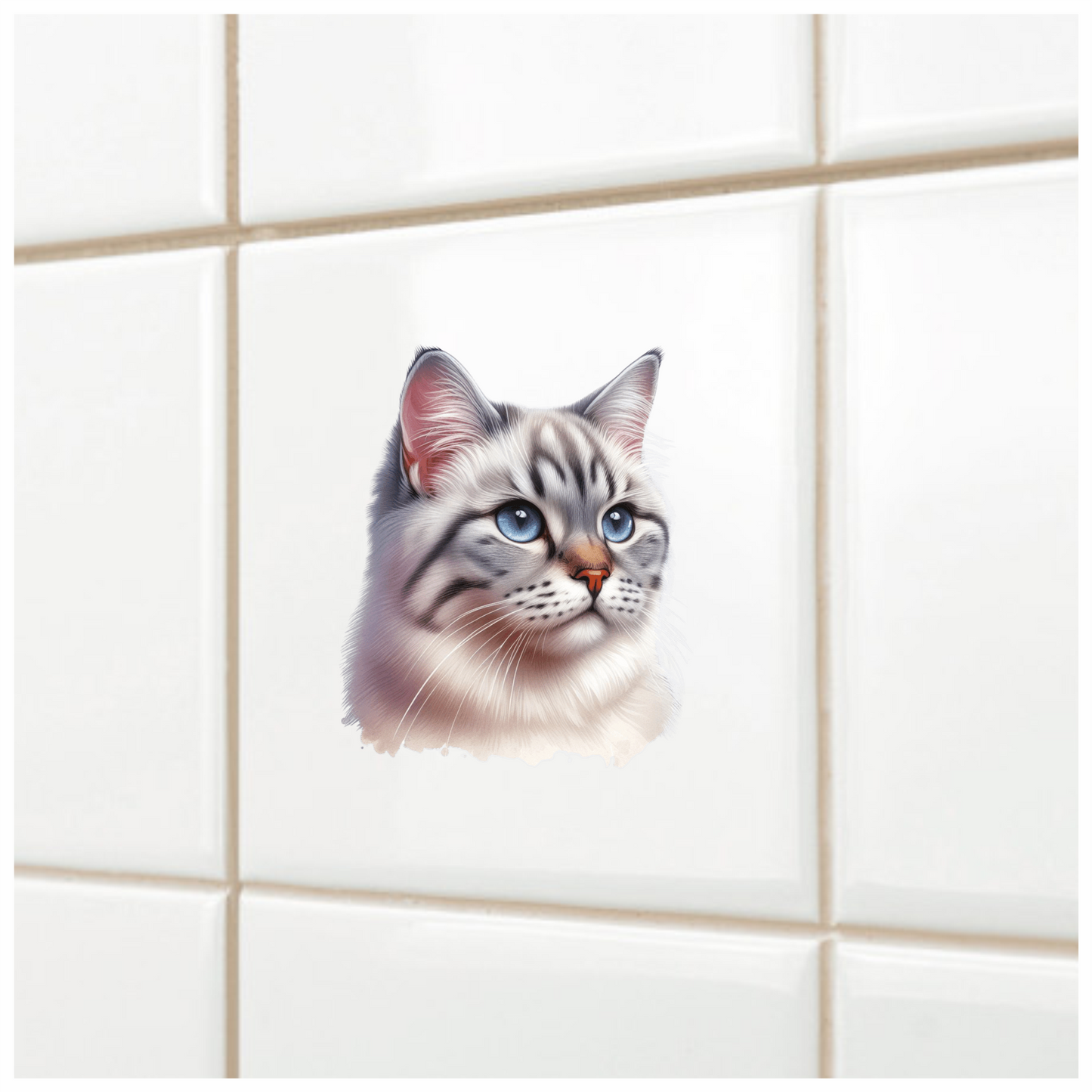 White Tabby Cat With Blue Eyes Vinyl Sticker Decal