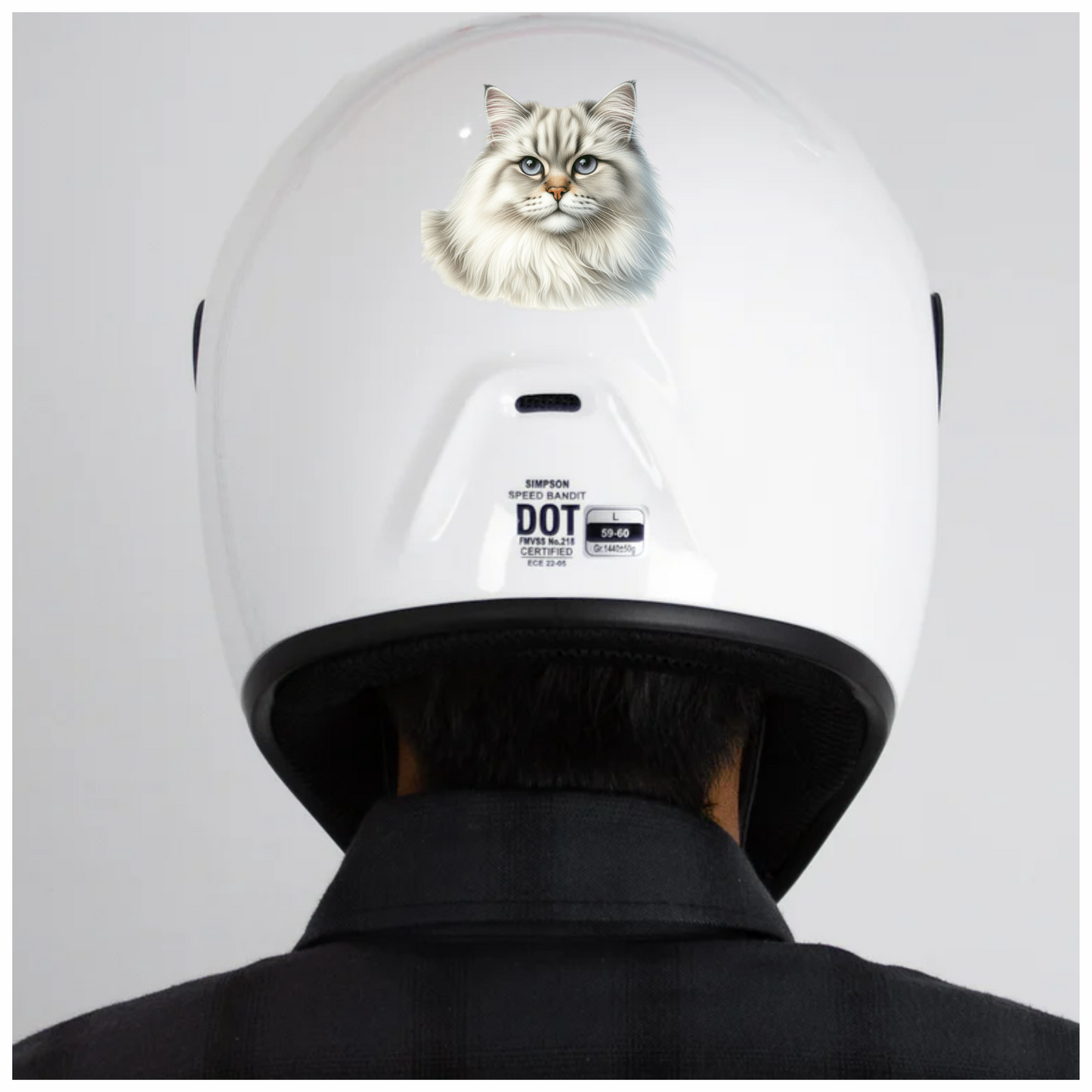 White Siberian Cat With Blue Eyes Vinyl Sticker Decal