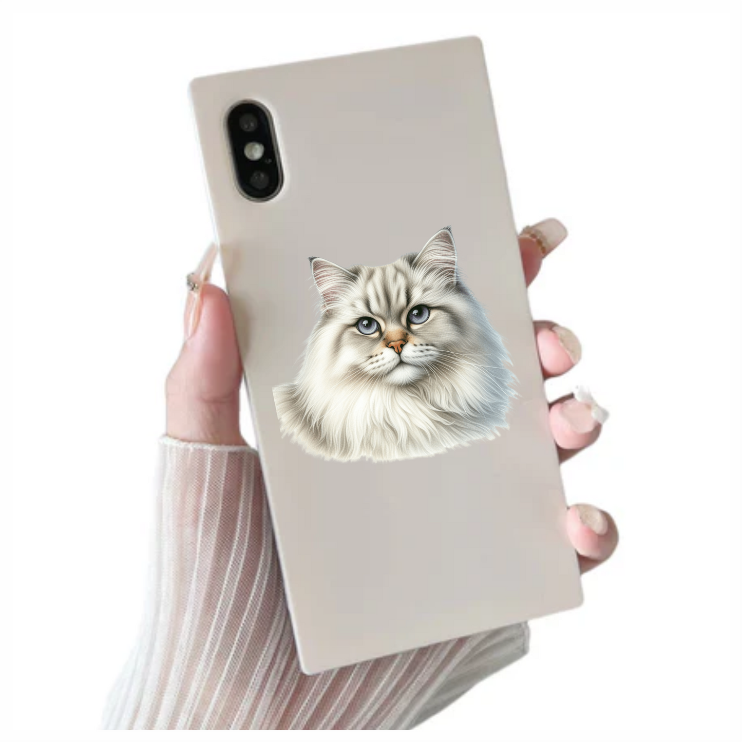 White Siberian Cat With Blue Eyes Vinyl Sticker Decal