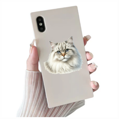 White Siberian Cat With Blue Eyes Vinyl Sticker Decal