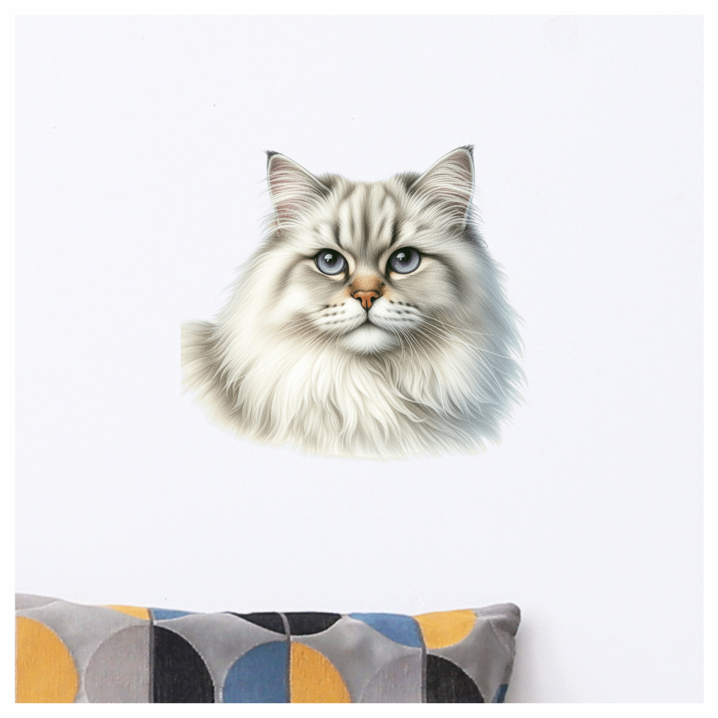 White Siberian Cat With Blue Eyes Vinyl Sticker Decal
