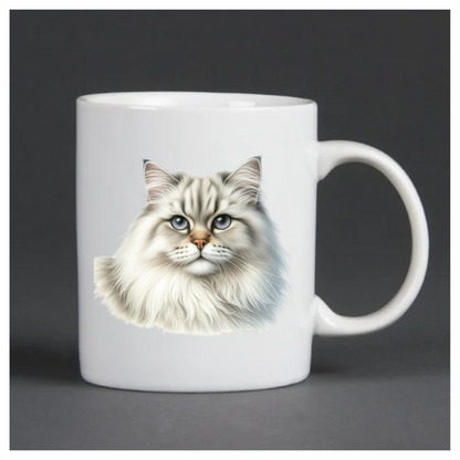 White Siberian Cat With Blue Eyes Vinyl Sticker Decal