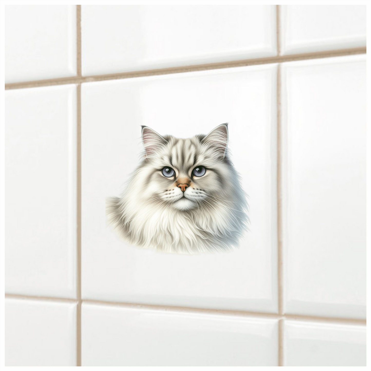 White Siberian Cat With Blue Eyes Vinyl Sticker Decal