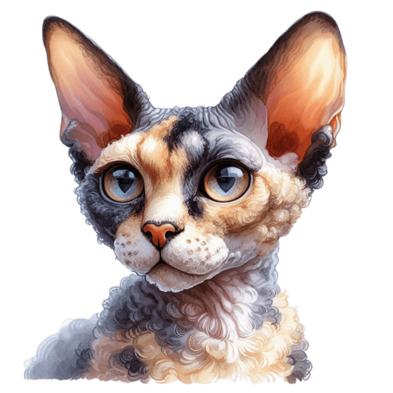 Calico Devon Rex Cat With Large Ears Vinyl Sticker Decal