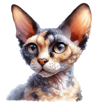 Calico Devon Rex Cat With Large Ears Vinyl Sticker Decal