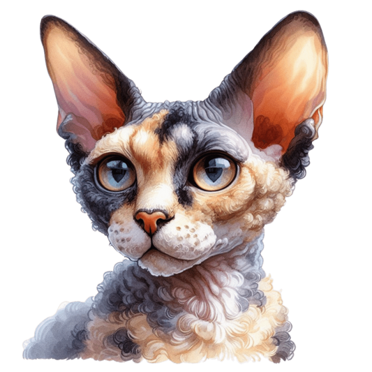 Calico Devon Rex Cat With Large Ears Vinyl Sticker Decal