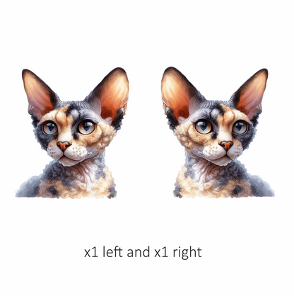 Calico Devon Rex Cat With Large Ears Vinyl Sticker Decal